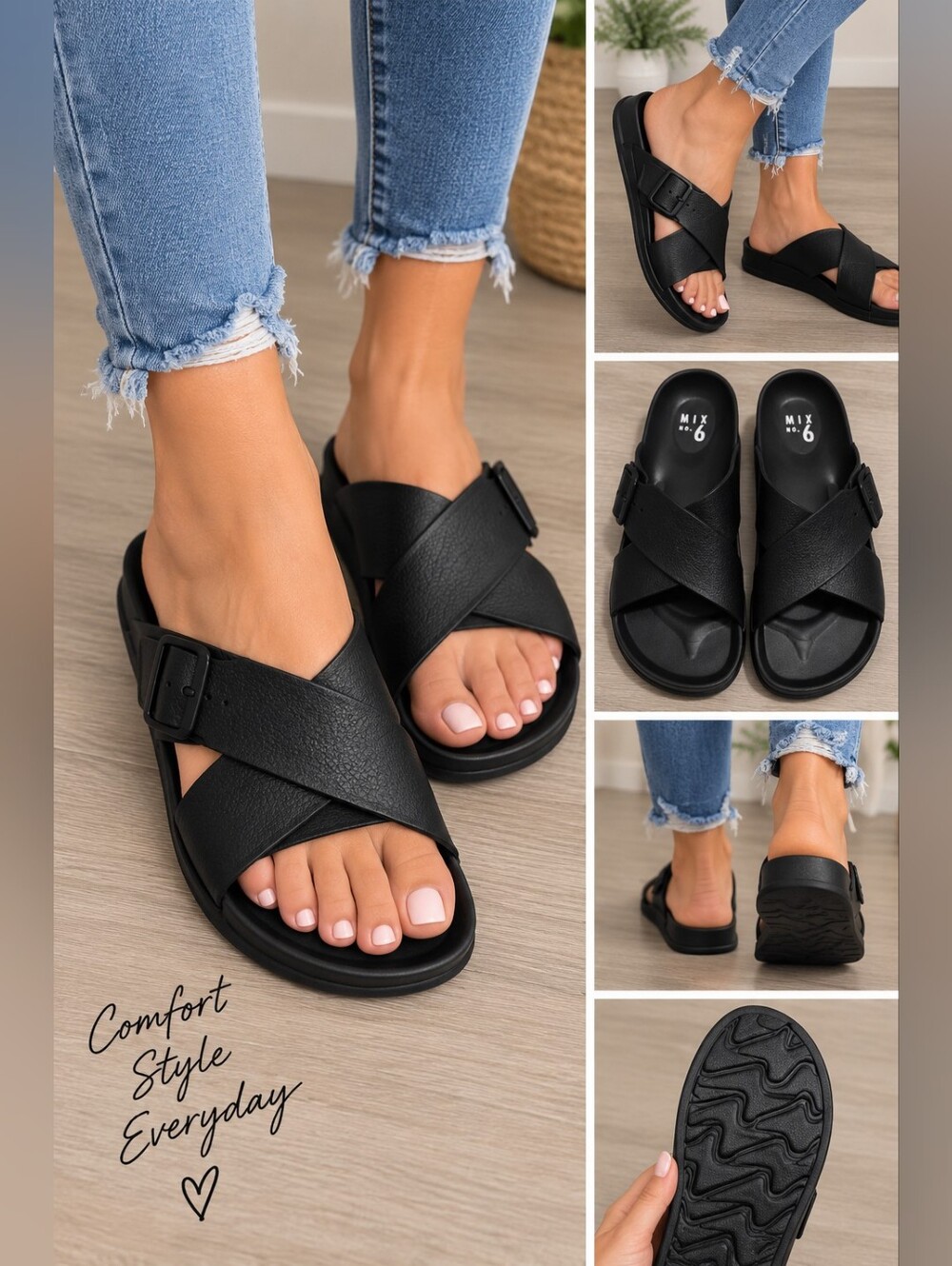 Mix women's size 7 black slip on sandals #26